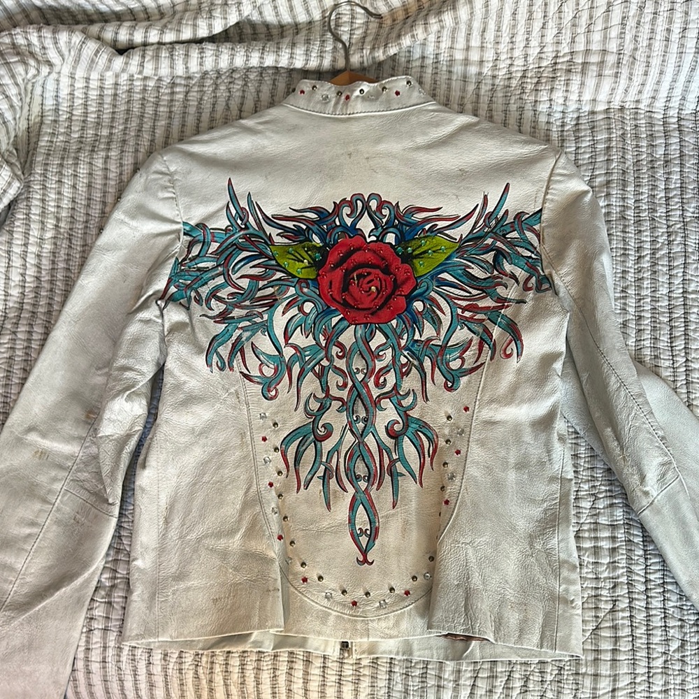 Leather Jacket with Rose Design